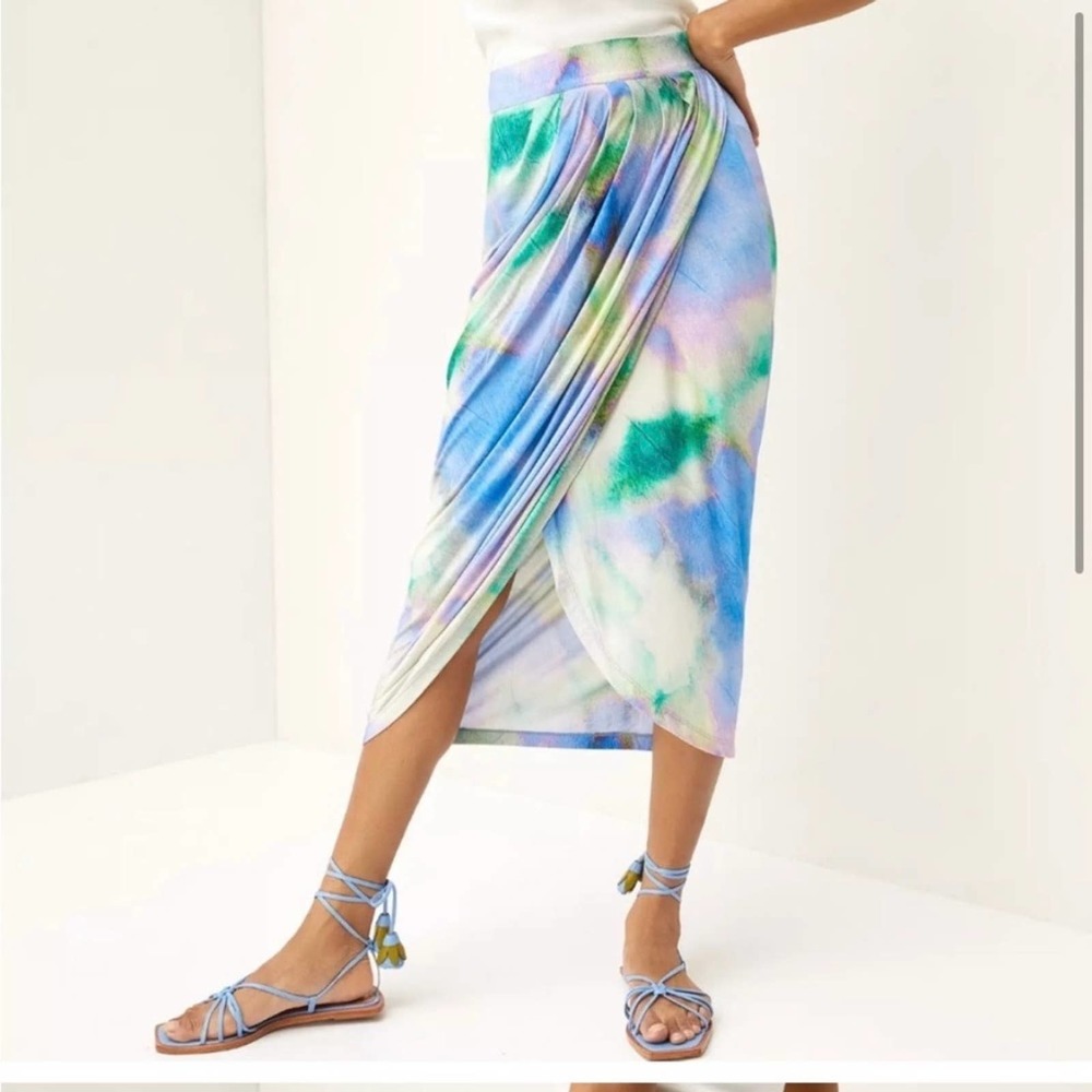 Anthropologie Conditions Apply Delphina Ruched Midi Multi Colored Skirt Small